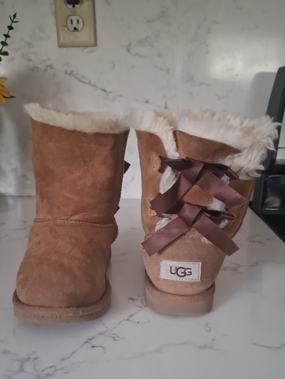 UGG Kids Chestnut Sheepskin Bow Back Boots